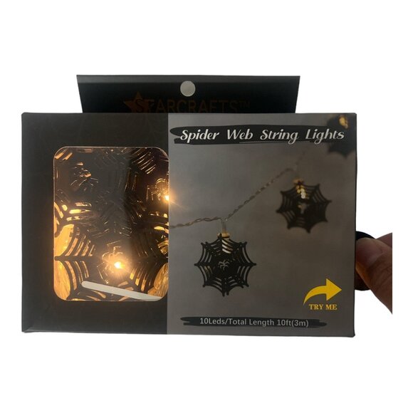 Halloween Pumpkin Horror Spiderweb 10 LED String Lights Battery Operated - Picture 1 of 3